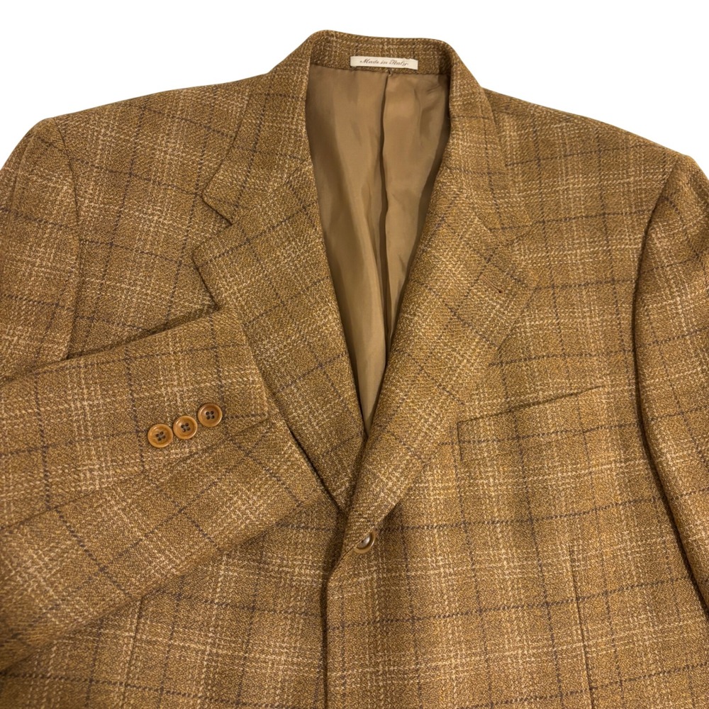 Canali Proposta Wool Tan Brown Plaid Sport Coat Blazer Mens US 46R Fully Lined - Picture 14 of 14